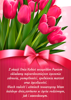 Piękne różowe tulipany z życzeniami z okazji dnia kobiet